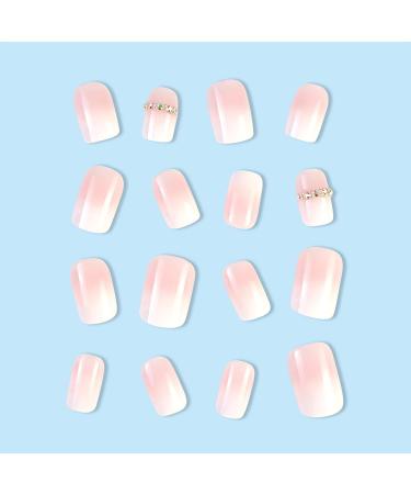 24 Pcs Medium Square Pink Press On Nails - Gradient Fake Nails with Rhinestones | Full Cover Stick-On Nails for Women & Girls | Stylish Fall French Nails - Buy Online on GoSupps.com