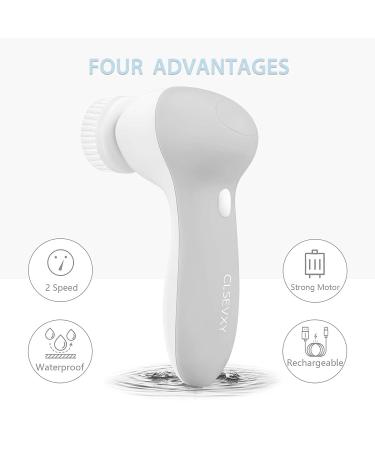 Facial Cleansing Brush with 7 Brush Heads - USB Rechargeable, Waterproof Electric Spin Cleanser for Cleansing, Exfoliating, and Massaging - Gray - Buy Online on GoSupps.com