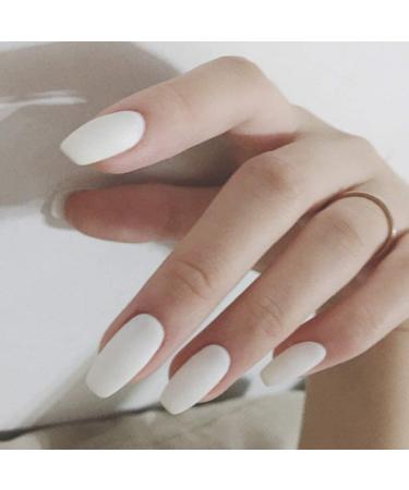 Sethexy Monochrome Oval False Nails - Complete 24-Piece Acrylic Nail Art Tips for Women & Girls - White - Buy Online on GoSupps.com