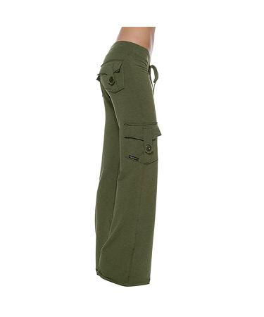 MALAIDOG Womens Casual High Waisted Bootcut Cargo Yoga Pants with Pockets Comfy Stretch Wide Leg Sweatpants Flare Leggings Green 3X-Large