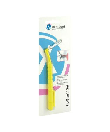 Miradent PIC-Brush Set Interentalbrush holder Gelb incl. 1 brush |conical import noise for safe hold |ergonomic handle |ultra -fine bristles |also for cleaning brackets & bridges