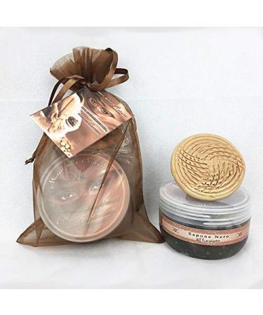 MISTERI DELLA NATURA Eucalyptus Black Soap 200g with Terracotta Stone for Feet in Organza Bag