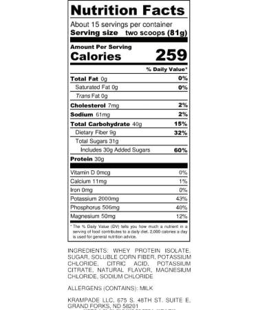 Whey Protein Fiber Supplement with Electrolytes - 30g Protein 7g BCAA 9g Fiber 2000mg Potassium - Lemon-Lime Flavor - 15 Servings - Buy Online on GoSupps.com
