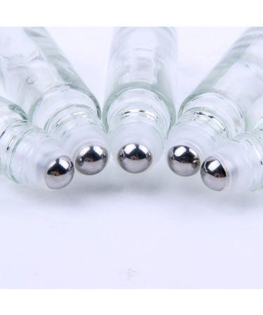 ConStore 5pcs Clear Glass Roller Bottles 10ml - Refillable Essential Oil Bottles with Bamboo Lid & Stainless Steel Rollers - Buy Online on GoSupps.com