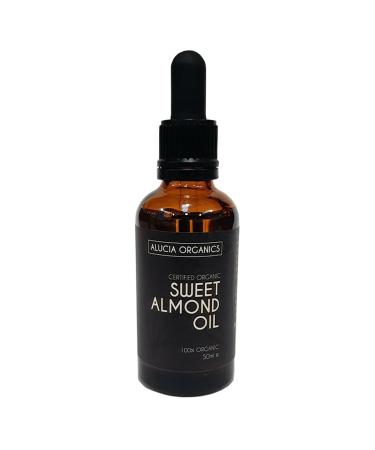 ALUCIA ORGANICS Certified Organic Sweet Almond Oil 100ml - 100% Pure Almond Oil for Face Body & Hair - Natural Cold Pressed & Unrefined (100ml) (50ml)