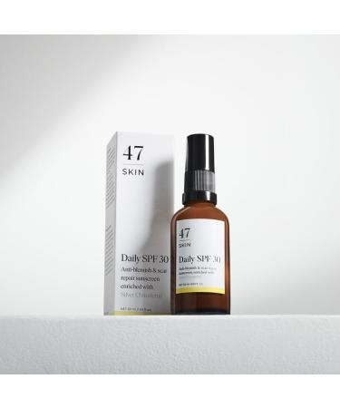 47 Skin Daily SPF 30 - Sunscreen with Silver Chitoderm to Prevent Breakouts - Contains Hyaluronic Acid Vitamin E Allantoin and Aloe Vera - Protects from Broad-Spectrum UVA/UVB Rays - 50ml - Buy Online on GoSupps.com