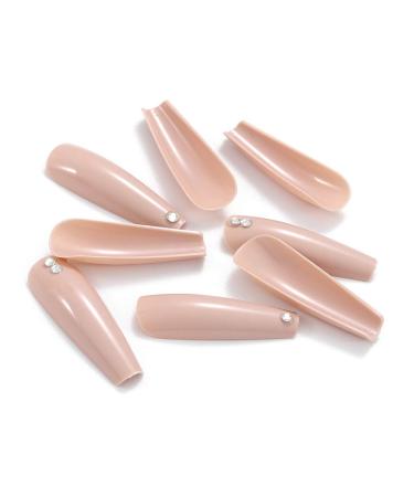 Brishow Long Khaki Press-On Nails with Rhinestones | 24 Ballerina Acrylic Artificial Nails for Women & Girls - Buy Online on GoSupps.com