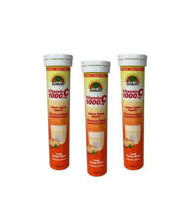 Neurobion Sunlife Vitamin C Effervescent 1000 mg 20 Tablets Orange Flavor Immune System Support Sugar Free Lactose Free Gluten Free Pack of 3. Sunlife (Pack of 3)