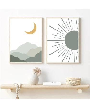 Herfair 3 Set Nursery Posters - Green Rainbow Sun Boho Wall Art for Kids | Unframed 40x50cm Decor - Buy Online on GoSupps.com
