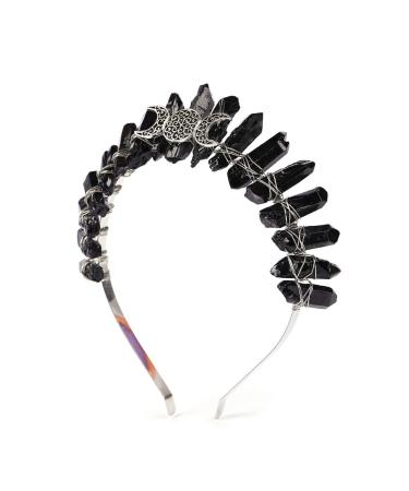 Halloween Raw Crystal Tiara Crown Headband  Black Quartz Moon Goddess Witch Headpiece Women Girls for Wiccan Goddess Cosplay Wedding Parties Photography by Bubbmi - Buy Online on GoSupps.com