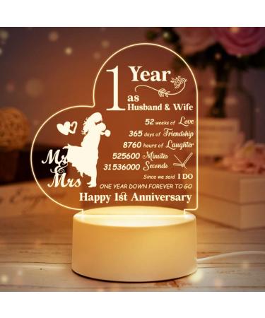 1st Anniversary Valentines Gifts - 1st Anniversary Couple Valentines Gifts Night Light Touching Words Engraved 1st Anniversary Valentines Day Gifts for Him/Her/Husband/Wife/Couples Energy Class F For 1st Wedding