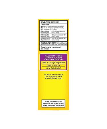 Hyland's Naturals Kids Cold & Cough Daytime Cough Syrup Medicine for Kids Ages 2+ Decongestant Sore Throat & Allergy Relief Natural Treatment for Common Cold Symptoms 4 Fl Oz (Pack of 2) - Buy Online on GoSupps.com