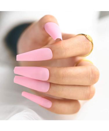 Sethexy Matt Ballerina Coffin False Nails - 100pcs Acrylic Press-On Nail Tips for Women & Girls (Pink) | International Shipping - Buy Online on GoSupps.com
