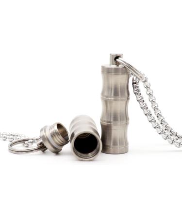 Titanium Pill Case Necklace for Men | Waterproof Keychain Pill Holder - Bamboo 2 Pack - Micro Emergency Aspirin & Nitro Storage - Buy Online on GoSupps.com