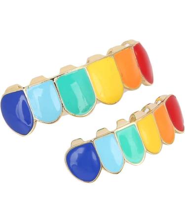 Verdant Touch Hip Hop Grillz Tooth Set - Shiny Multicolor Gold Halloween Accessories for Trendy Smile - Buy Online on GoSupps.com