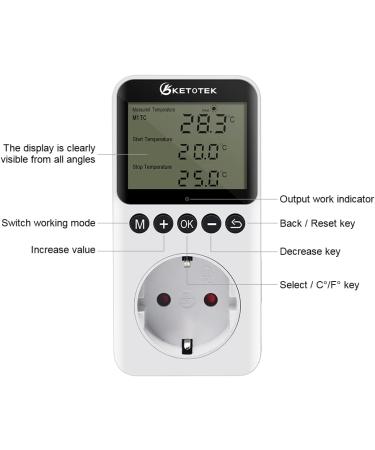 Buy Ketotek Digital Thermostat Socket - Day & Night Temperature Controller for Greenhouses Reptiles and Fridges (100-250V) - Buy Online on GoSupps.com