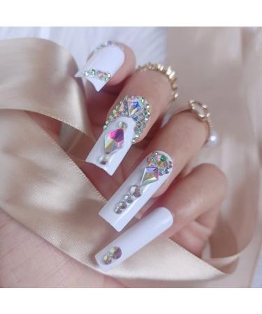 ZYBUXY Luxury Coffin Fake Nails - 24pcs White Press On Nails for Women & Girls | Full Cover Acrylic False Nails - Beach Ready - Buy Online on GoSupps.com