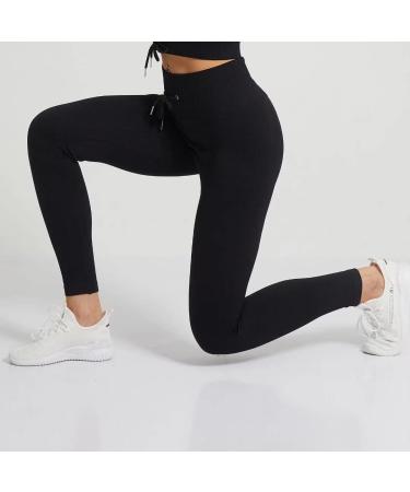 BIUBRA Black Seamless Ribbed Drawstring Leggings | High Waisted Butt Lifting Yoga Pants - Buy Online on GoSupps.com