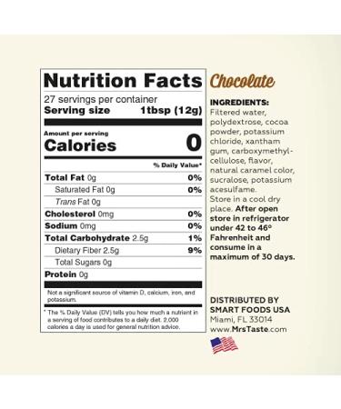 Mrs Taste Sugar Free Chocolate Syrup - Zero Calories & Sugar Keto & Paleo Friendly High Fiber Condiment (11 oz - Buy Online on GoSupps.com