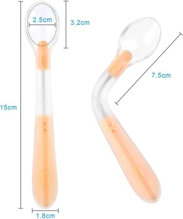Vicloon Self-Feeding Weaning Spoons 2pcs - Easy Grip Silicone Baby Cutlery Set in Pink-Orange | BPA Free, Reusable Utensils for Toddlers - Buy Online on GoSupps.com
