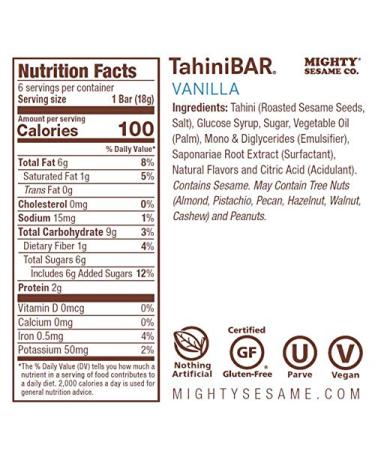 Mighty Sesame Tahini Bars - Vanilla 100 Cal, 6ct Pack of 2 | 0.63oz - 12 Packs - Buy Online on GoSupps.com