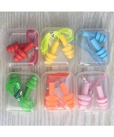 XXXX (6 Pairs) Reusable Silicone Ear Plugs Waterproof Hypoallergenic Noise Reduction Earplugs for Hearing Protection Suitable for Sleeping Snoring Swimming Concerts(Belt rope)