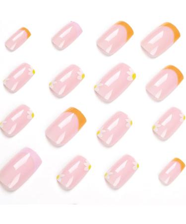French Yellow Purple Border Press on Nails - 24Pcs Full Cover Reusable for Women and Girls - Buy Online on GoSupps.com