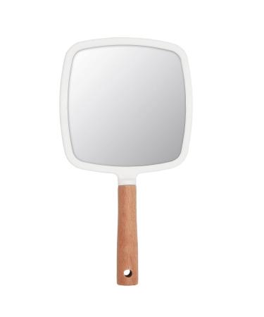 Eaoundm Hand Held Mirror for Makeup  Small Wood Hand Mirror Portable Travel Vanity Mirror for Men&Women 5.5W x 10L inch (White-Square)