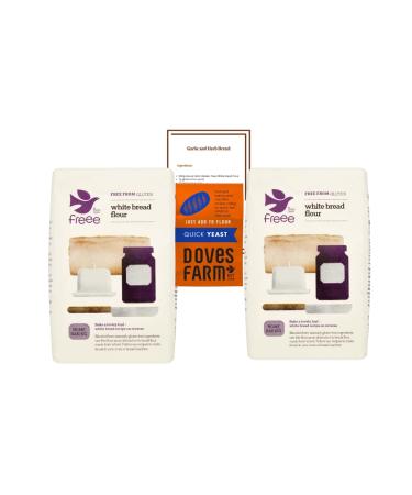 Gluten-Free Baking: Doves Farm Premium White Bread Flour (1Kg) x 2 & Quick Yeast (125G) Bundle with Exclusive Recipe Card - Organic Wheat-Free & Perfect Rise Every Time!