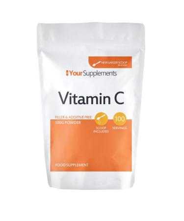 Vitamin C Powder 100g - Ascorbic Acid | 100% Pure British Pharmaceutical Grade | Non-GMO | Scoop Included 100 g (Pack of 1)