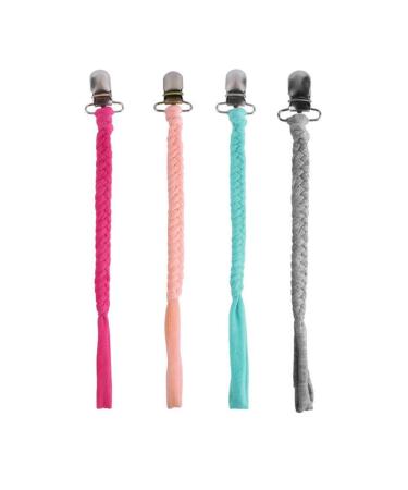 Jileijar 4 pieces of braided pacifier clips for boys and girls handmade braided pacifier holder with clips suitable for all pacifiers baby party birthday presents