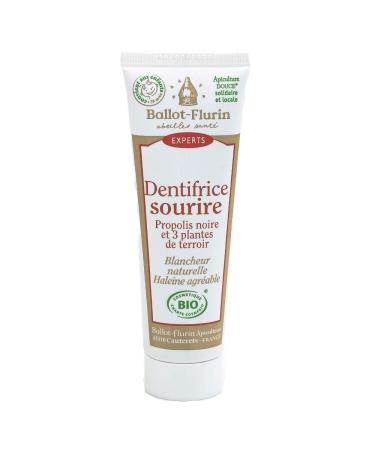 Ballot-Flurin - Smile Toothpaste - Natural whiteness, Anti-stain - Respects tooth enamel - with organic black propolis - Suitable for children - Made in France - 50ml tube