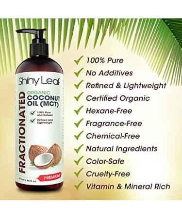 Fractionated Coconut Oil 16 fl. oz. - 100% Pure Natural Body & Massage Oil - Non-Greasy Skin & Hair Moisturizer by Shiny Leaf - Buy Online on GoSupps.com