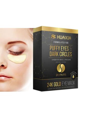 HUAXIA 24K Gold Eye Mask - 20 Pairs for Puffy Eyes Dark Circles & Wrinkles - Best Under Eye Patches for Men & Women | Shop Internationally - Buy Online on GoSupps.com