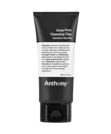 Anthony Deep Pore Cleansing Clay 3 Fl Oz Contains Kaolin and Bentonite Clays Apricot Oil Calendula Vitamins A C and E Removes Dirt Sweat and Oil While Deep Cleansing and Exfoliating Skin