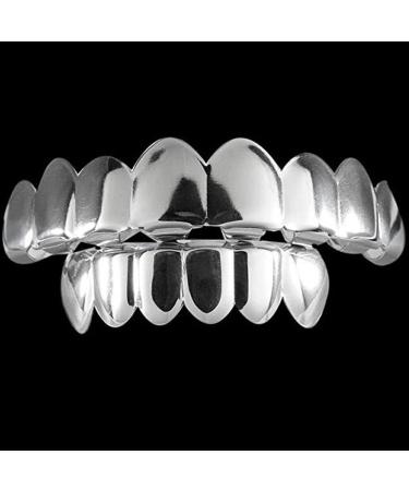MOYIC Top Bottom False Teeth Halloween Mouth Grills Punk Copper Plated Gold Tooth Performance Party Ornament Supplies for Festival Silver - Buy Online on GoSupps.com