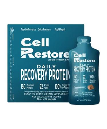 Protein Shot 15g Protein Nano-Hydrolyzed Grass Fed Collagen Post Workout Gluten Free Fat & Sugar Free 22 Amino Acids 0 Carbs Chocolate flavor 1 oz 24 Pack