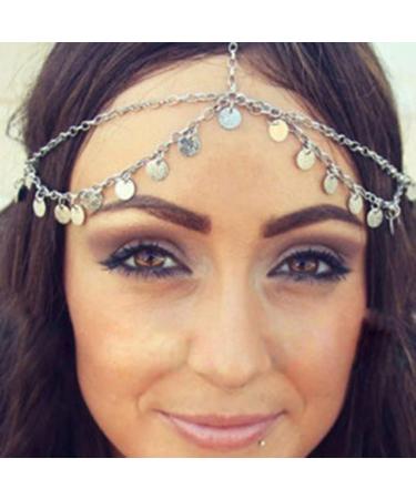 Runmi Boho Headchains Sequins Tassels Headpiece Bridal Hair Piece Wedding Hair Accessories for Women and Girls silver - Buy Online on GoSupps.com