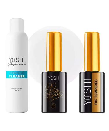 Yoshi Nail Care Set: Perfect Cleaner 500 ml Top Tempered & Fibre Base No. 2 10 ml - For Shiny and Strong Nails