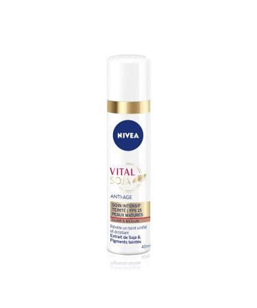 NIVEA Vital Soja Anti-Age Intensive Tinted Care Light to Medium SPF 15 (1x40 ml), anti-aging serum enriched with Soy & tinted pigments, facial care for women with mature skin