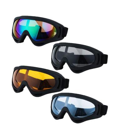 LJDJ Ski Goggles, Pack of 4 - Snowboard Motorcycle Goggles Tactical Combat Military Glasses Colorful+gray+orange+blue Lens/Black Frame