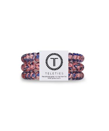 TELETIES - Small Spiral Hair Coils - Americana Collection - Ponytail Holder Hair Ties for Women - Phone Cord Hair Ties - Strong Grip No Rip Water Resistant No Crease - 3 pack - Stars and Stripes Small Stars and Stripes