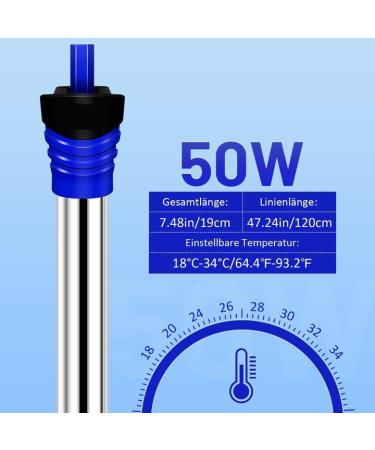 ESOES 50W Adjustable Stainless Steel Aquarium Heater - 304 Heating Element for Fish Tanks (18-34 220V) - Buy Online on GoSupps.com