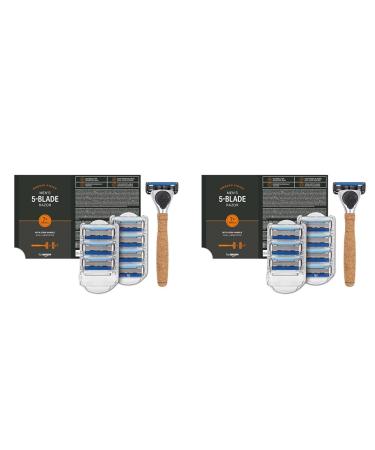 By Amazon men 5-blades razor with cork handle 1 piece + 8 refill packs (9-pack) silver (formerly brand Solimo) (pack with 2)