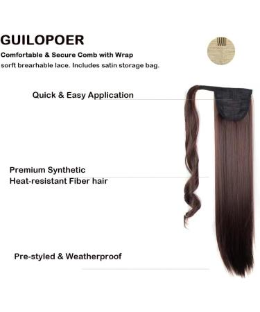 Ponytail 60 cm Long Straight Wrap Extension Synthetic Hair Extensions Curly Clip in Ponytail Hairpiece for Women (Red Dark Brown 2/33#) - Buy Online on GoSupps.com