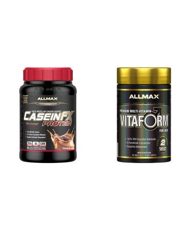 ALLMAX CASEIN-FX Chocolate 2lb & VITAFORM - Premium - Performance Multi-Vitamin for Men - 30-day Supply - 60 Count