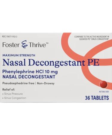 Nasal DECONGESTANT PE PHENYLEPHRINE HCL 10 MG Tablets (Maximum Strength) 36 Count (Pack of 6) - Buy Online on GoSupps.com
