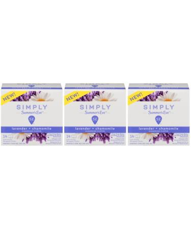 Summer's Eve Simply Cloths 14 Pack of pH Balanced Free from Harsh Chemicals Dyes, White, Lavender and Chamomile, 3 Count Cloths 14 Count (Pack of 3)
