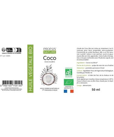 PROPOS'NATURE Organic Coconut Vegetable Oil 100 ml - Buy Online on GoSupps.com