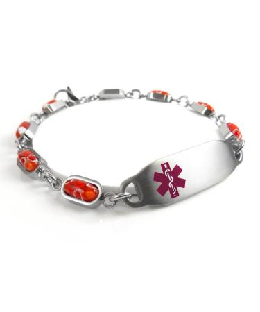 Pre-Engraved Customized Pacemaker ID Bracelet Red Millefiori Glass - Purple